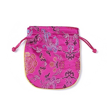 Silk Packing Pouches, Drawstring Bags, Deep Pink, 13~13.5x11.4~12cm