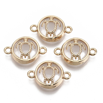 Glass Links connectors, with Light Gold Plated Alloy Findings, Flat Round with Tortoise, Clear, 13.5x19.5x5.5mm, Hole: 1.6mm