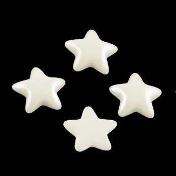 Pearlized Plated Opaque Glass Cabochons, Star, White, 7.5x8x2mm