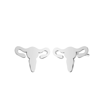 Stainless Steel Stud Earrings for Women, Uterus, Stainless Steel Color, 10x14mm