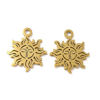Ion Plating(IP) 304 Stainless Steel Charms, Laser Cut, Sun Charm, Golden, 15x13x1mm, Hole: 1.5mm