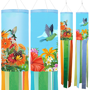 Polyester Windsock Streamer Flag, Home Outdoors Hanging Decoration, Flower & Bird & Insect Pattern, Colorful, 1000mm