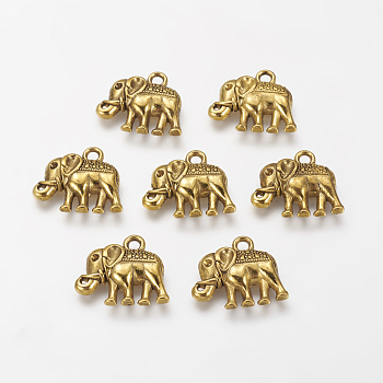 Tibetan Style Alloy Charms Pendants, Cadmium Free & Lead Free, Elephant, Antique Golden, 15x17x3mm, Hole: 2mm