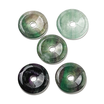 Natural Fluorite Pendants, Donut/Pi Disc Charms, 50x6.5~7.5mm, Hole: 10mm