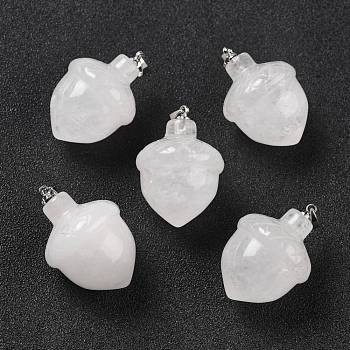 Natural Quartz Crystal Pendants, with Rack Plating Brass Findings, Cadmium Free & Lead Free, Real Platinum Plated, Acorns, 29x20~21mm, Clasp: 5x4mm