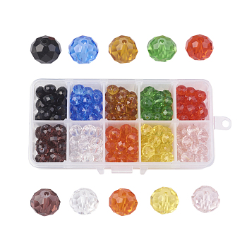 10 Colors Handmade Glass Beads, Faceted, Rondelle, Mixed Color, 9~10x7.5~8mm, Hole: 1.5~2mm, about 20pcs/compartment, about 200pcs/box