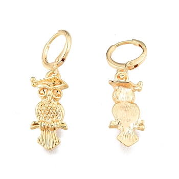 Brass Owl Dangle Leverback Earrings Findings, Rhinestone Settings, Cadmium Free & Nickel Free & Lead Free, Real 18K Gold Plated, 35mm, Pin: 1mm, For 2mm Rhinestone
