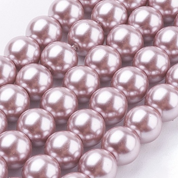 Eco-Friendly Glass Pearl Beads Strands, Grade A, Round, Dyed, Cotton Cord Threaded, Rosy Brown, 8mm, Hole: 1.2~1.5mm, about 52pcs/strand, 15.7 inch