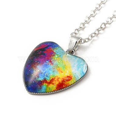Glass Heart with Cloud Pendant Necklace(NJEW-H165-01D)-2