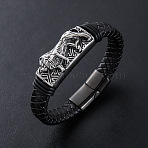 Punk Braided PU Leather Cord Bracelets, 304 Stainless Steel Tiger Charm Bracelets for Men, with Magnetic Clasp, Mixed Color, 8.27 inch(21cm)(XO6196-2)