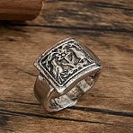 Rectangle with Bird & Flower Pattern Alloy Finger Rings, Antique Silver, US Size 6(16.5mm)(FS-WGF2270-01)