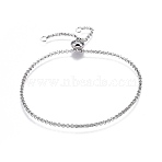 Non-Tarnish Adjustable 304 Stainless Steel Rolo Chains Slider Bracelet, Stainless Steel Color, 9-7/8 inch(25cm), Jump Ring: 5x0.6mm(BJEW-L653-003P-B)