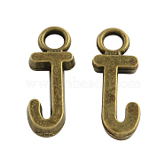 Tibetan Style Alloy Letter Pendants, Initial Letter.J, Cadmium Free & Nickel Free & Lead Free, 16x3~11x2mm, Hole: 3mm, about 2165pcs/1000g(TIBEP-Q037-J-AB-NR)
