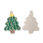 Christmas Alloy Enamel Pendants, Platinum, Christmas Tree, 24x17x1mm, Hole: 1.5mm(ENAM-D050-13B-01P)