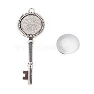 Pendant Making Sets, with Alloy Pendant Cabochon Settings and Glass Cabochons, Key, Antique Silver, Tray: 20mm, 70x25x3mm, Hole: 3mm, 19.5~20x5.5mm(DIY-X0288-92AS)