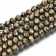 Electroplate Non-magnetic Synthetic Hematite Beads Strands, Round, Faceted, Pale Goldenrod, 4mm, Hole: 1mm, about 108pcs/strand, 15.67 inch~15.91 inch(39.8cm~40.4cm)(G-T114-60B-02)