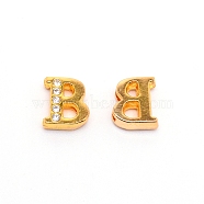 Alloy Slide Charms, with Crystal Rhinestone and Initial Letter A~Z, Letter.B, B: 11.5x10x4mm, Hole: 1.5x8mm(PALLOY-TAC0012-21B)