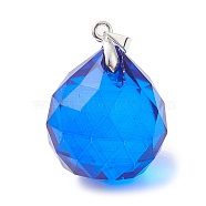 Faceted Teardrop Transparent Glass Pendant, with Brass Findings, Dodger Blue, 28x20.5mm, Hole: 4x4mm(PALLOY-JF02348-02)