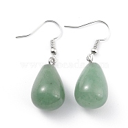 Natural Green Aventurine Dangle Earrings, with Brass Earring Hooks, Drop, Platinum, 43mm, Pin: 0.5mm(EJEW-P143-C12)
