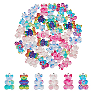 36Pcs 6 Styles Translucent Resin Pendants, Glitter Bear Charms, with Platinum Tone Iron Loops, Mixed Color, 32x19x8.5mm, Hole: 2mm, 6pcs/style(CRES-DC0001-06)