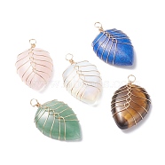 Natural & Synthetic Gemstone Pendants, with Light Gold Tone Copper Wire Wrapped, Water Drop, 42~44x25x9~10mm, Hole: 4mm(PALLOY-JF01292)