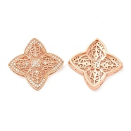 Filigree Flower Rack Plating Brass Micro Pave Cubic Zirconia Multi-Strand Links, Lead Free & Nickel Free, Long-Lasting Plated, Real Rose Gold Plated, 30x30x5mm, Hole: 4x1mm(ZIRC-L034-03RG-FF)