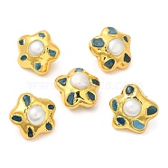 Natural Pearl Star Beads, Long-Lasting Plated, with Golden Plated Brass Edge and Natural Apatite, Seashell Color, 23.5~24.5x25~25.5x17~17.5mm, Hole: 0.9mm(KK-M251-07G)