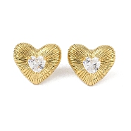 Heart 304 Stainless Steel Clear Cubic Zirconia Stud Earring for Women, Golden, 19.5x22.5mm(EJEW-Z047-05G-02)