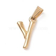 304 Stainless Steel Pendants, Bamboo Style, Letter, Golden Color, Letter.Y, 19x10x3mm, Hole: 3x7mm(STAS-F235-01G-Y)
