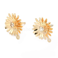 Brass with Glass Stud Earring Findings, Sunflower, with Horizontal Loop, Real 18K Gold Plated, 18.5x16mm, Hole: 1mm, Pin: 0.8mm(KK-K333-47G)