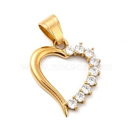 304 Stainless Steel Pendants, with Crystal Rhinestone, Heart Charms, Golden, 26x22x3mm, Hole: 8x4.5mm(STAS-K243-18G)
