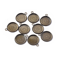 304 Stainless Steel Pendant Cabochon Settings, Plain Edge Bezel Cups, Flat Round, Antique Bronze, Tray: 14mm, 18.5x16x2mm, Hole: 2mm(STAS-E145-02A-AG)