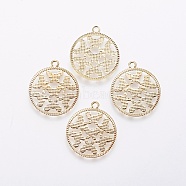 Iron Filigree Pendants, Flat Round with Butterfly, Golden, 20.5x18x0.4mm, Hole: 1.4mm(X-IFIN-F158-60G)