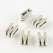 Antique Silver Plated Alloy Letter Slide Charms, Lead Free & Cadmium Free, Letter.M, 10.5x7x4mm, Hole: 7x2mm, about 1150pcs/1000g(TIBEP-S296-M-RS)