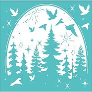 Self-Adhesive Silk Screen Printing Stencil, for Painting on Wood, DIY Decoration T-Shirt Fabric, Turquoise, Tree Pattern, 140x195mm(DIY-WH0337-014)