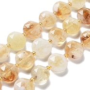 Natural Citrine Beads Strands, with Seed Beads, Faceted Hexagonal Cut, Flat Round, 12~12.5x5~6mm, Hole: 1.2~1.4mm, about 27~29pcs/strand, 15.55~15.75 inck(39.5~40cm)(G-NH0004-028)