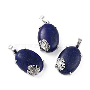 Natural Lapis Lazuli Pendants, with Platinum Tone Brass Findings, Cadmium Free & Lead Free, Oval with Tree, 28~29.5x18.5x9.5mm, Hole: 8x5mm(G-C235-03N-RS)