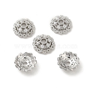 Rack Plating Brass Beads Caps, with Clear Cubic Zirconia, Long-Lasting Plated, Lead Free & Cadmium Free, Flower, Platinum, 6x6x2mm, Hole: 1mm(KK-B088-03A-P)