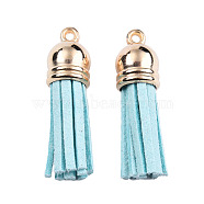 Faux Suede Tassel Pendant Decorations, with CCB Plastic Cord Ends, Light Gold, Pale Turquoise, 33~35x10mm, Hole: 2.5mm(FIND-R095-017LG)