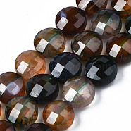 Natural Agate Beads Strands, Dyed, Faceted, Flat Round, Dark Slate Gray, 9.5~10.5x9.5~10.5x6~8mm, Hole: 0.7~1.2mm, about 38pcs/strand, 14.37 inch~15.24 inch(36.5cm~38.7cm)(G-S359-366C)