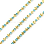 Brass Enamel Link Chains, wiht Spool, Long-Lasting Plated, Soldered, Lead Free & Cadmium Free, Deep Sky Blue, Links: 9x4.5x2mm(CHC-L050-07G-06)