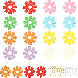 Nbeads DIY Wooden Dangle Earring Making Kits, 32Pcs Flower Wooden Pendants, Brass Earring Hooks and Iron Jump Rings, Mixed Color, 112pcs/set(DIY-NB0005-69)