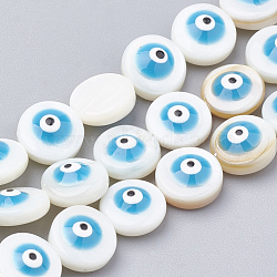 Freshwater Shell Beads, Evil Eye, Deep Sky Blue, 8.5~9x4mm, Hole: 1mm(X-SHEL-T009-05A)