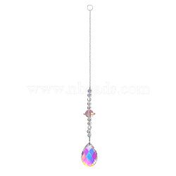 Quartz Chandelier Hanging Suncatcher, Teardrop, for Car Window, Platinum, Pink, 310mm(PW-WG66290-02)