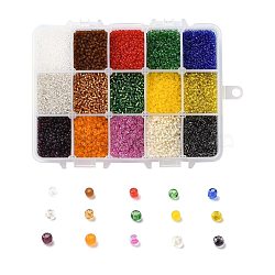 375G 15 Colors Glass Seed Beads, Transparent Colours, Round, Mixed Color, 12/0, 1.5~2.5x1.5~2mm, Hole: 0.5~1mm, 25g/color(SEED-JP0004-01-2mm)