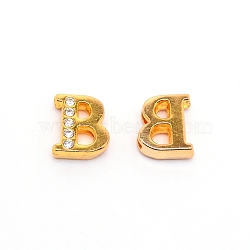 Alloy Slide Charms, with Crystal Rhinestone and Initial Letter A~Z, Letter.B, B: 11.5x10x4mm, Hole: 1.5x8mm(PALLOY-TAC0012-21B)