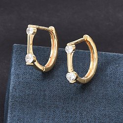 Brass Pave Cubic Zirconia Hoop Earrings, Round, Real 18K Gold Plated, 15x3x15.5mm(KK-CBACA55-16G)