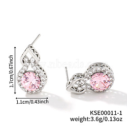 Geometric Hollow Design Brass Rhinestone Stud Earrings, Fashion Luxury Versatile Gourd Earrings, Pink, 17x11mm(MB5666-1)