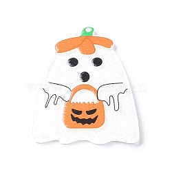 Halloween Theme Opaque Printed Acrylic Pendants, Ghost, 43x33x2mm, Hole: 1.6mm(OACR-G013-01E)