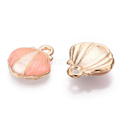 Zinc Alloy Enamel Charms, Shell, Golden, Light Salmon, 12.5x11x3mm, Hole: 1.5mm(PALLOY-I124-02G-E)